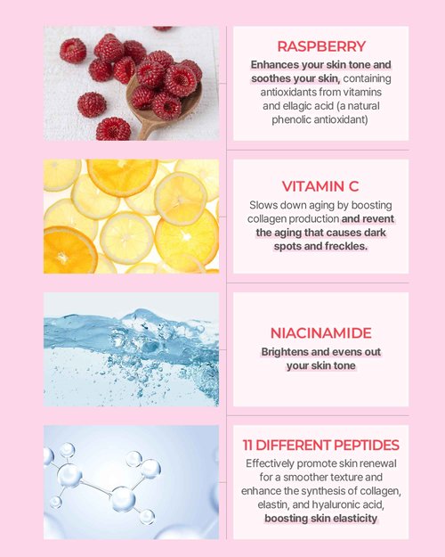 BE THE SKIN Vitavita Raspberry Ampoule - Radiance Boosting Face Serum for Even Skin Tone and Enhanced Elasticity with Niacinamide, Vitamin C, 11 Peptides, 1.01 fl.oz.