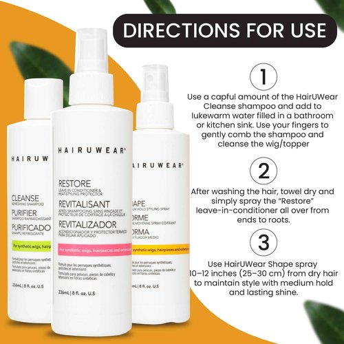 Shampoo & Conditioner Set with Hair Spray - Wig Care for Synthetic Wigs, Hairpieces & Extensions, Full Size (8 Fl Oz Each)