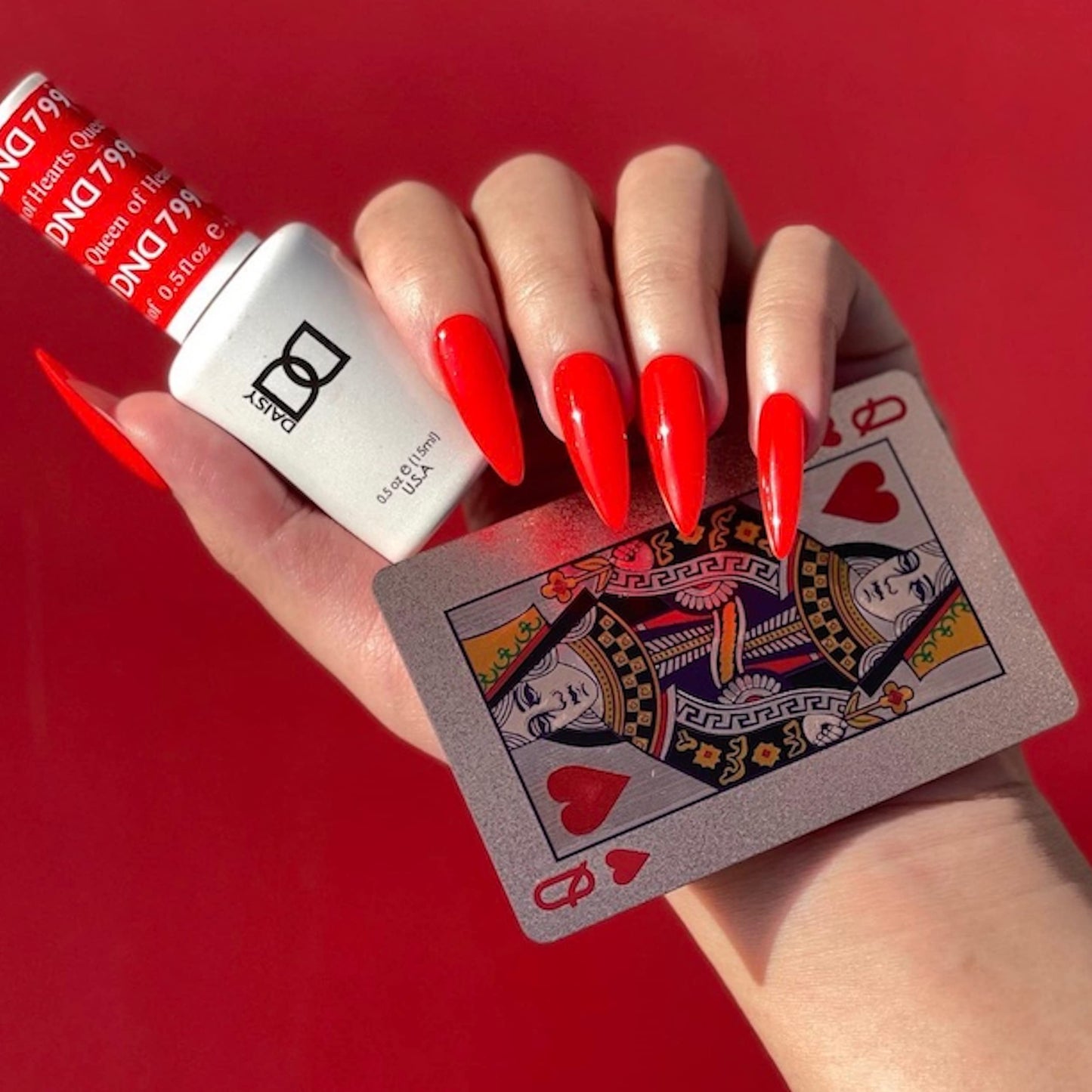 DND Gel Polish Set - 1 each of Red Gel Polish and Red Nail Polish, 799 Queen of Hearts, 0.5 Fl Oz