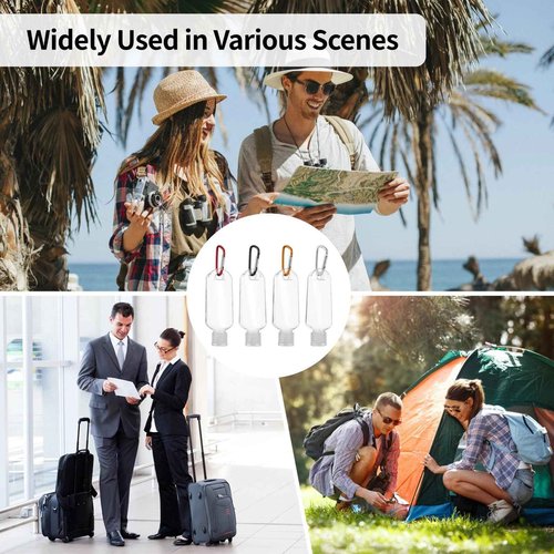 60 PCS Keychain Empty Hand Sanitizer Bottles - 1.7 oz Portable Keychain Travel Bottles, Empty Squeeze Plastic Bottle with Flip Cap, Refillable Containers with 2 Foldable Funnels for Shower Gel Lotion