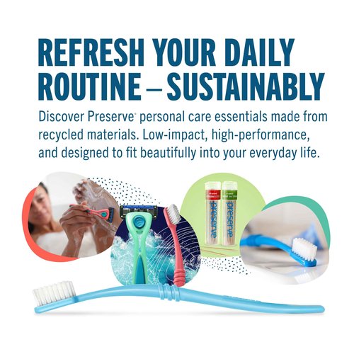 Preserve Eco Friendly Adult Toothbrushes, Made in The USA from Recycled Plastic, Soft Bristles, Paperboard Package, Colors Vary, 6 Count (Soft)