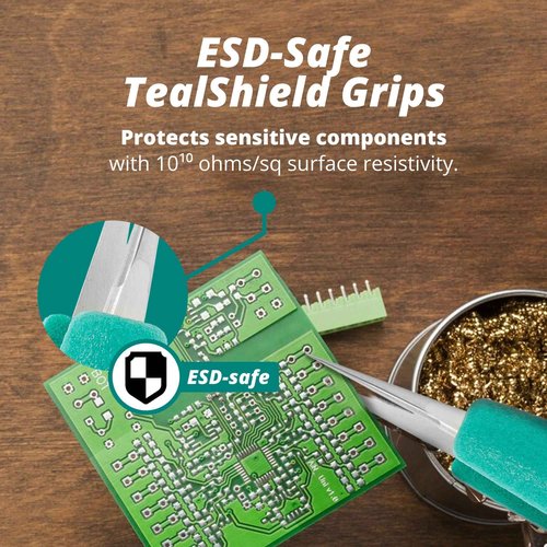 Excelta Ergo-Tweeze 3-SA-PI-ET Precision Tweezers, Straight Very Fine Tip, ESD Safe TealShield Grips, Anti-Magnetic 316L Neverust Stainless Steel, 5.25" OAL for Electronics, Lab, Cleanroom, Forensics