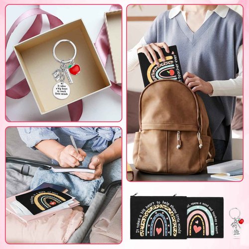 6 Pcs Teacher Appreciation Gifts in Bulk Teacher Makeup Bags for Women 6 Styles Canvas Pencil Bags Travel Toiletry Case with Zipper Gift for Teacher's Day Graduation Back to School