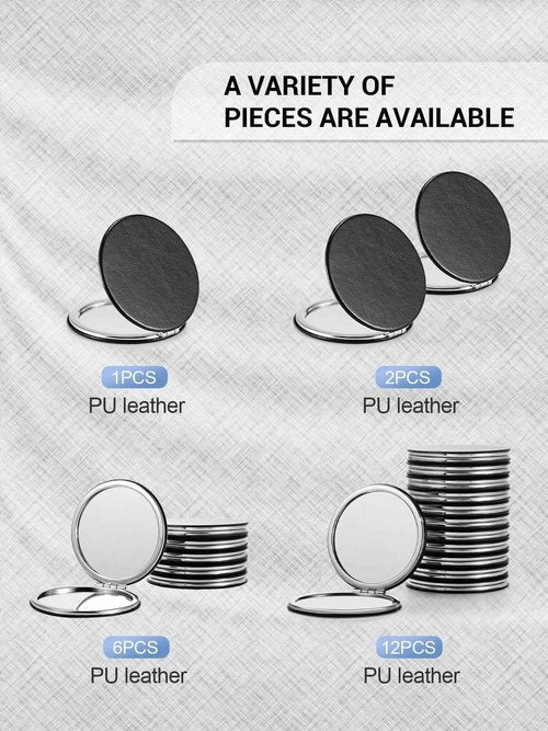 Getinbulk Compact Mirror Bulk, Set of 12 Round Double-Sided 1X/3X Magnification PU Leather (Black, 2.8")