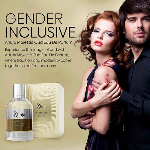 AHUJA Majestic Oud Eau De Parfum For Men & Women 3.4 fl oz, Long Lasting Luxury Fragrance for Him and Her, Unisex Perfume Enduring Nature Scents - Oud, Vanilla, Raspberry, Rose, Peony, Wood, Patchouli