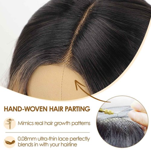 AISI HAIR Brown Mix Blonde Wig for Women Medium Length Wave Curly Glueless Synthetic Heat Resistant Hair Wigs for Daily Party Cosplay
