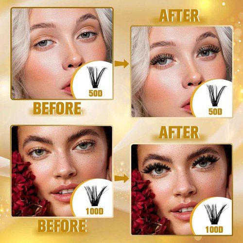 FEEGO 456pcs Cluster Lashes Kit 30-100D Fluffy Volume False Eyelashes with Lashes Adhesive Remover Tweezers Brush 10-16mm Lengths for Natural to Dramatic Look DIY Lash Extensions for Beginners & Pros