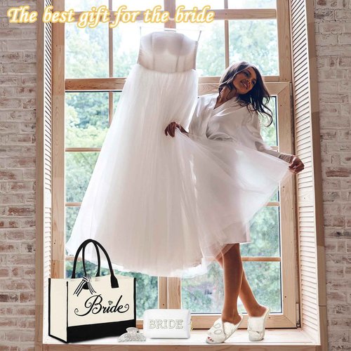 Tkifoda Bride to Be Gifts, Bridal Shower Gifts, Wedding Gift, Bride Tote Bag Makeup Bag Robe Slippers Hair Clip I Do Slippers Wedding Robe Cosmetic Bag