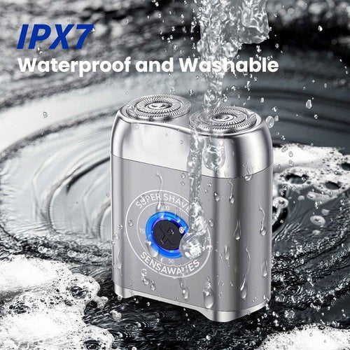 Electric Shaver for Men, Portable Travel Shaver for Face & Beard, IPX7 Waterproof Rechargeable Razor with Detachable Head, Cordless Wet/Dry Shaving, Easy Cleaning, Includes Storage Case (Silver)