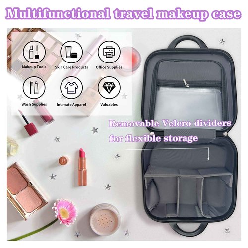 14" Portable Hard Shell Makeup Travel Case - Stylish PC+ABS Cosmetic Organizer for Women - Scratch-Resistant, Elastic Strap, Mini Suitcase - Perfect for Romantic Gifts（Opal Green）