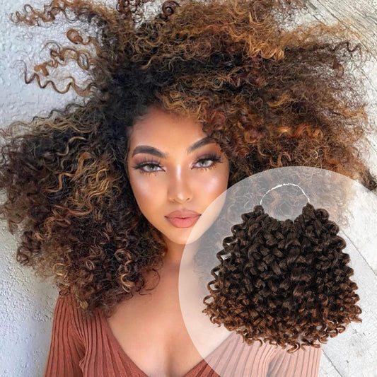 6 Bundle (3 Pack) 8 Inch AU-THEN-TIC 2X Spiral Wand Curl Crochet Braids Jamaican Bounce Curly for Black Women Syntheric Hair Extensions FreeKalon Fiber (3-Pack, T1B/30-tipped Off Black & LightAuburn)