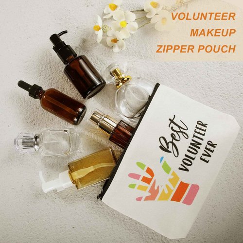 Yaomiao 12 Pcs Volunteer Appreciation Gifts Volunteer Tote and Cosmetic Bags Set for Women Funny Canvas Reusable Grocery Bag with Zipper Makeup Bag for Christmas Holiday Thank You Gifts, Church, Group
