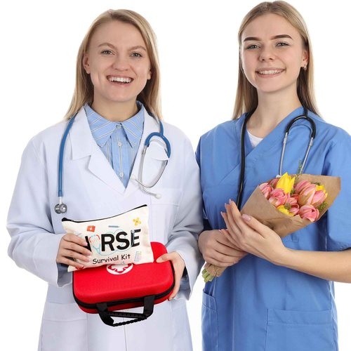 Nurses Week Accessories, 24 PCS Nurse Survival Kit Bag, Canvas Zipper Pouch Nurse Practitioner Accessories, Nurse Zipper Travel Makeup Bag for Women Girls Nurses Nurse Party