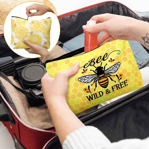 Bulyoou 16 Pcs Funny Bee Cosmetic Bags Stuff Bulk Honey Queen Bee Inspirational Gift Makeup Bags Zipper Pouch for Women Beekeeper