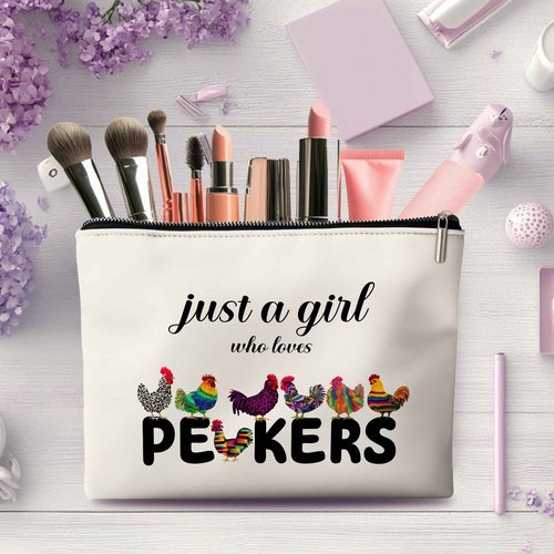 Rone168 Chicken Gifts Makeup Bag for Women, Funny Organizer Bag for Chicken Lovers, 10x7 Inches