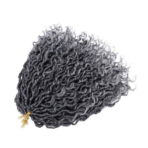 LIYATE Goddess Locs Crochet Hair 14 Inch 6 Packs Faux Locs Crochet Hair for Black Women Pre Looped Soft River Locs Crochet Braids with Curly Hair Bohemian Hippie Locs Hair Extensions(T1B/Gray)