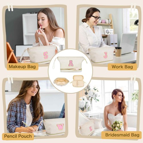 Makeup Bag for Girls Gift, Personalized Christmas Gifts Initial Women Makeup Bag for Travel, Double Layer Cosmetic Bag with Brush Organizer Preppy Make up Bag for Teen Girl Trendy - M