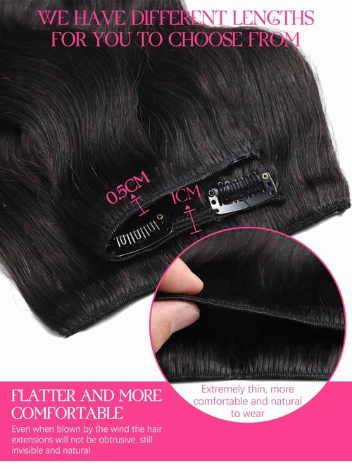 Lacer Body Wave Clip in Hair Extensions, 7 Pcs 120g Wavy Clip in Extensions for Women Grade Brazilian Virgin Human Hair Natural Black 18 Inch