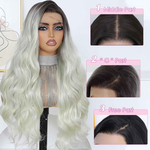 Ruiieea Synthetic Lace Front Wig, 13x4 Lace Front Wig Body wave, Blonde Lace Frontal Wig for Women Glueless Daily Use 26 Inch Black to Blonde