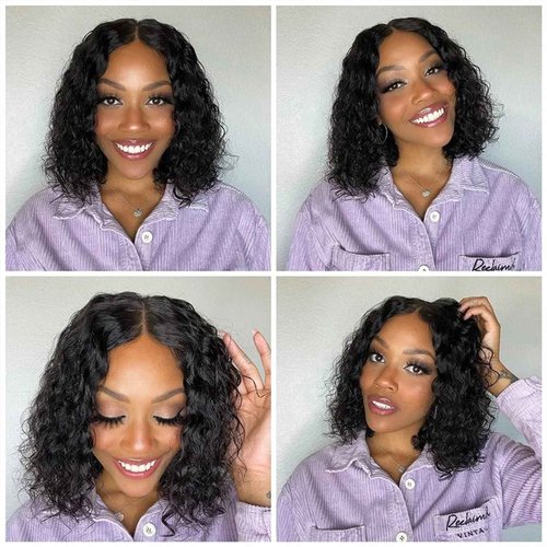Adette 13x4 Lace Frontal Wig Water Wave Human Hair Wigs for Black Women Ear To Ear Lace Front Wigs Natral Black Color (12 Inch)