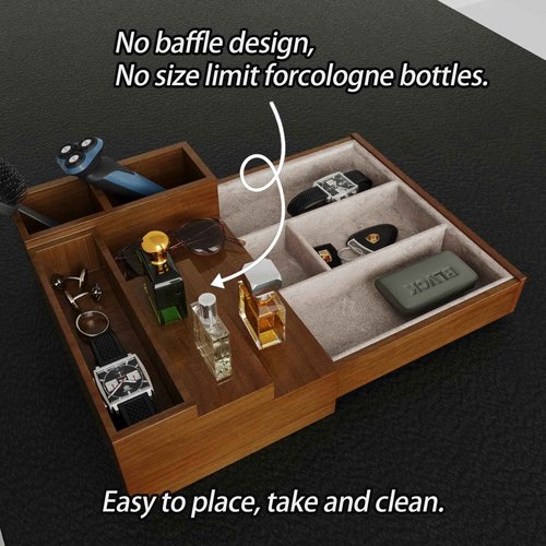 UUyuality Pine Wood Cologne Stand Organizer for Men, 3 Tier Cologne Display Shelf Organizer with Hidden Compartment and Velvet Lining Drawer, Perfume Display Holder (Brown, 01)
