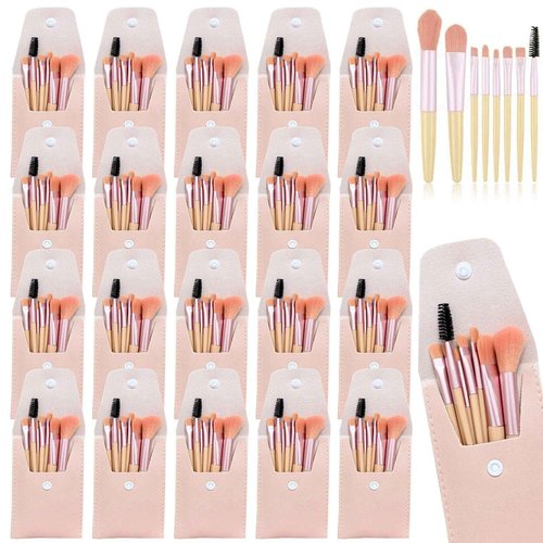 20 Sets Travel Makeup Brush Set Bulk Brushes Bag Mini Face Make up Brushes Brushes Bag for Makeup Party Favors Wedding Bridal Shower Favors Bridesmaid Gift Bachelorette Party Gift (Ivory Beige)