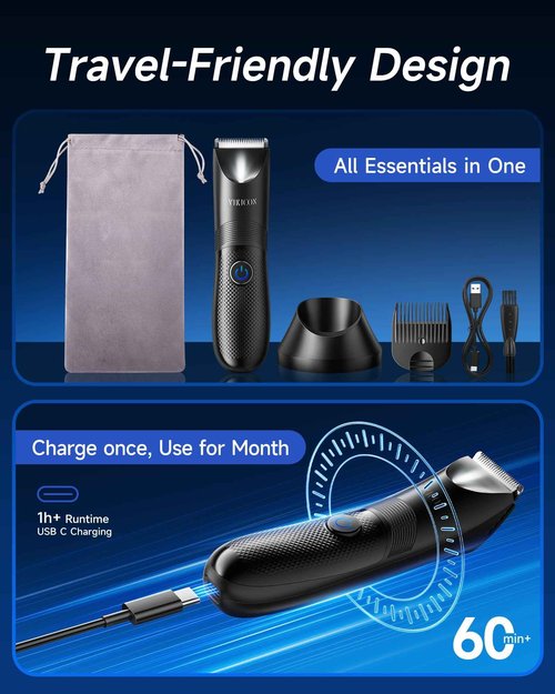 Manscape Trimmer for Men - No Nicks Electric Razor-Shaver for Balls/Pubic/Groin/Legs/Chest Hair Removal w/Light & Ceramic Blade, IPX7 Waterproof Body Groomer USB-C Charging, Gifts for Him Dad