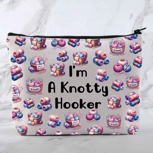 MNIGIU Yarn Crocheter Gift Funny Crochet Cosmetic Bag Crocheting Bag I'm A Knotty Hooker Knitter Gift (Knotty Hooker Bag)