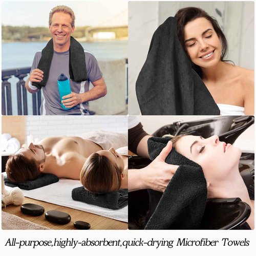 26 Packs of Bleach Proof Salon Towels Absorbent Microfiber Towels Bleach Resistant Salon Hand Towels for Gym, Bath, Spa, Shaving, Shampoo, Home Hair Drying, 16 x 28 Inches (Black)
