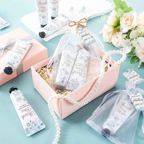 Dansib 48 Sets Christmas Baby Shower Hand Cream Gift Winter Party Favors for Guests Gift Bulk Mini Travel Size Hand Lotion Set for Guests(Blue Flower)