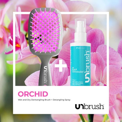 FHI Heat UNbrush Detangling Brush and UNwinder Detangling Spray Combo Pack - Tangle-Free Hair, Pain-Free Brushing, Anti-Static Bristles, Lightweight Hair Brush, Orchid