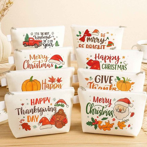 Weewooday 12 Pieces Blank Canvas Makeup Bags with Bottom Handle Bulk Sublimation Zipper Pouch Canvas Cosmetic Bags for Women Student Thanksgiving Christmas DIY Craft Travel Toiletry Pencil(White)
