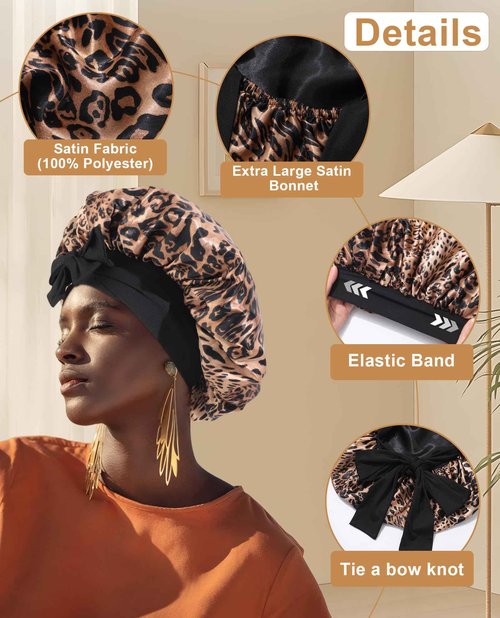 Extra Large Satin Bonnet for Sleeping Jumbo Silk Bonnet Double Layer Hair Bonnet for Women with Elastic Tie Band Sleep Wrap for Braids Curly Hair