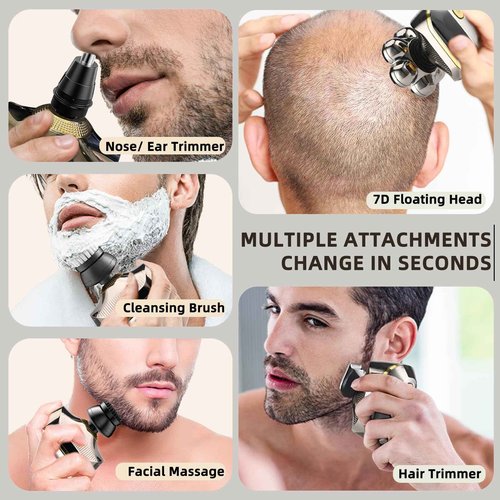 Electric Head Shavers for Bald Men, Upgraded 7D Electric Razor for Men - IPX 6 Wet Dry Head Shaver with Nose & Ear Trimmer, LED Display, Anti-Pinch Technology