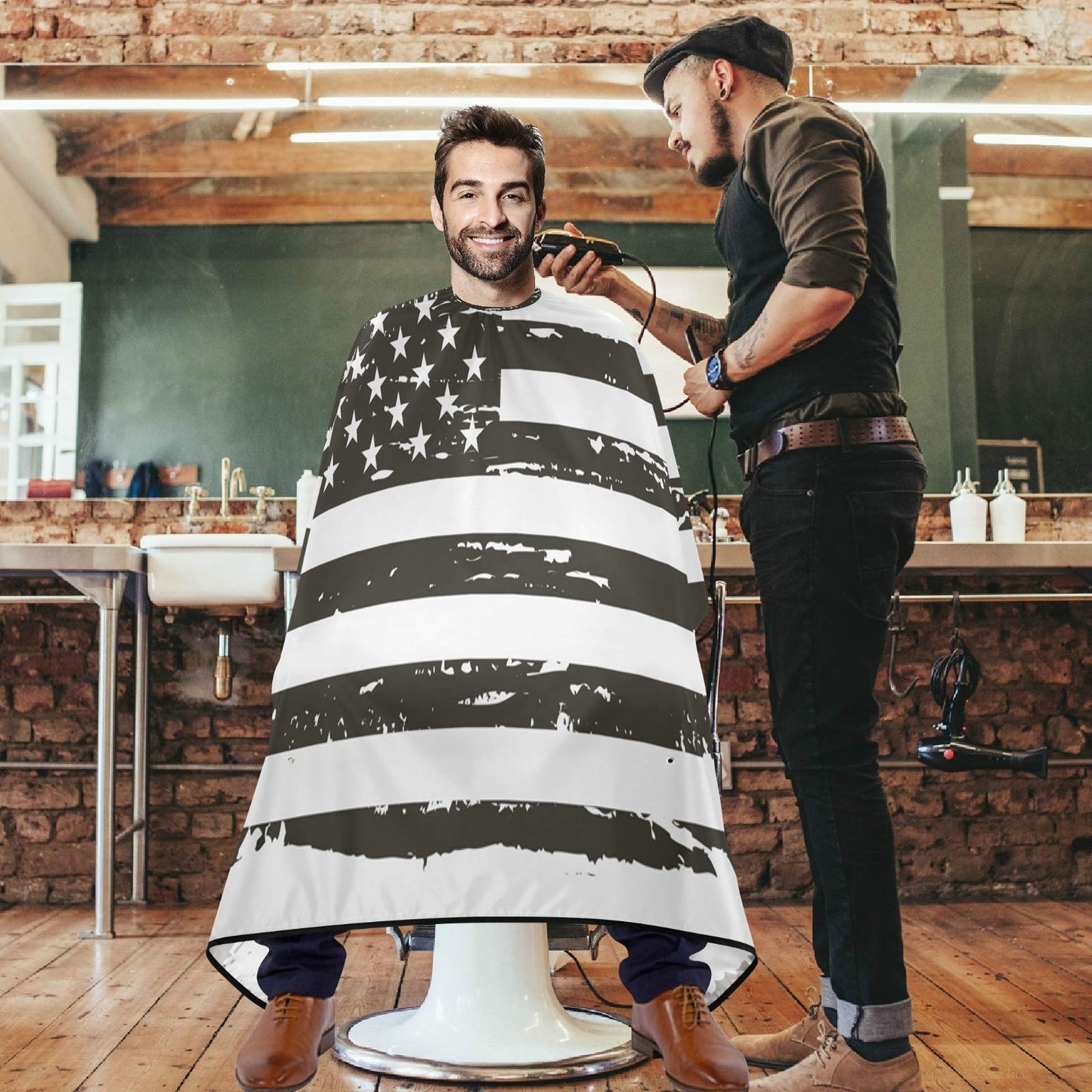 visesunny Barber Cape Abstract American Flag Polyester Hair Cutting Salon Cape Apron Anti-Static Haircut Water-Resistant Shaving Cloth Beard Shaving Bib Hairdressing Cape