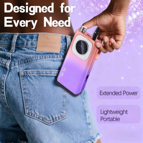 Kylara Electric Nail Drill Professional,45000RPM Portable Nail Drill Kit Cordless E Filer for Acrylic Gel Nails Polishing Removing with LED Display,Low Noise Electric Nail File for Salon&Home