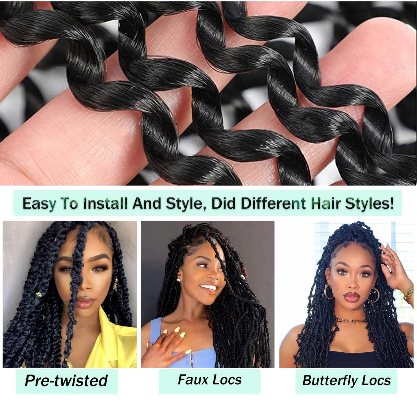 Passion Twist Hair 18 Inch Long Bohemian For Passion Twist Crochet Braiding Hair Water Wave Synthetic Fiber Natural Hair Extension (18 Inch, T1B/Blue)