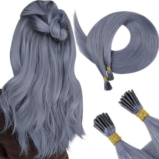 RUNATURE Blue I Tip Hair Extensions Human Hair Light Blue I Tip Human Hair Extensions Itip Hair Extensions Colored Hair Extensions for Highlight Blue Hair Extensions I Tips Human Hair 14 Inch 20g 25s