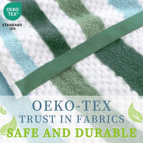 Green and White Washcloths (6PC, 13"x13") - 100% Cotton, Quick Dry, Thick&Absorb, Soft Washcloths for Bathroom & Showering, Striped Wash Cloths for Face & Body, Green Stripe and White Waffle/Checkered