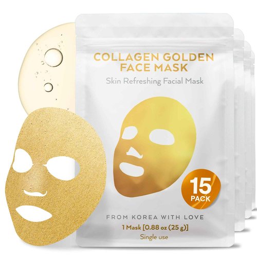 WONDER FAMILY Korean Collagen Face Mask 10 pack - 24K Gold Face Mask Skin Care - Premium Alternative to Korean Sheet Masks - Deep Collagen Mask For Face, Skin (Pack of 15)