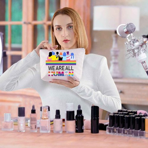 BLUPARK LGBTQ Gift Gay Pride Makeup Bag We Are All Human Equality Cosmetic Bag Human Rights Gift (We Are All Human)