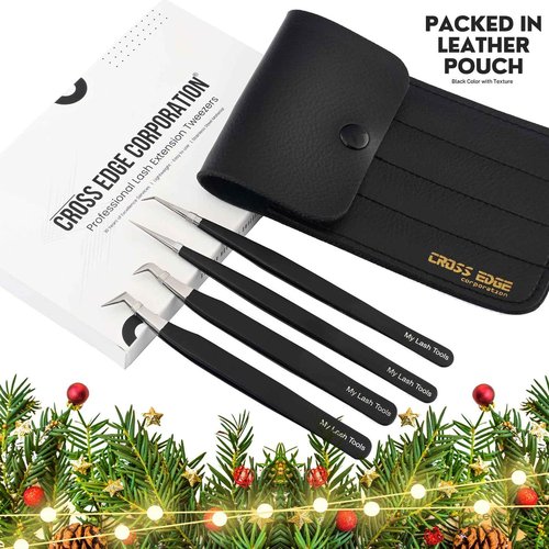 My Lash Tools - Fiber Tip Lash Tweezers for Eyelash Extensions Professional SET OF 4 Isolation, Curved & Volume Lash Tweezers set Japanese Steel Lash Supply (Matte Black)
