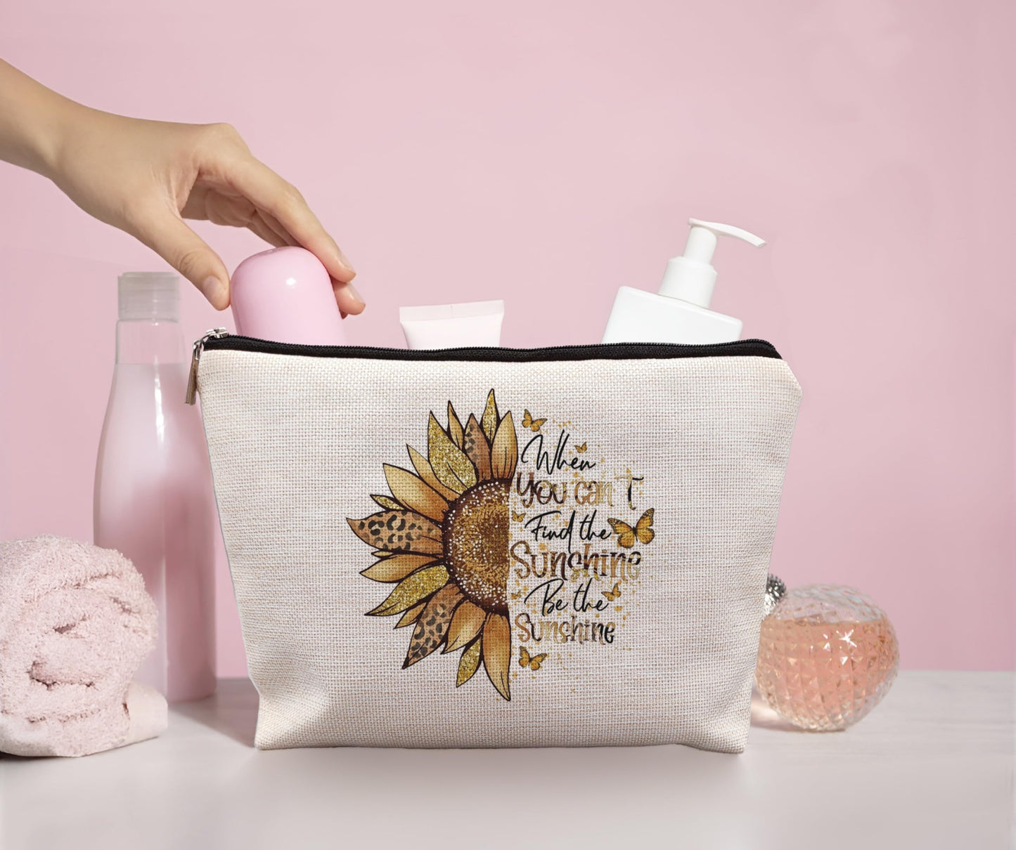 uinwk Positive affirmations makeup bag,sunflower makeup bag,sunflower gifts for women,sunshine makeup bag,inspirational gift for women sister daughter best friend