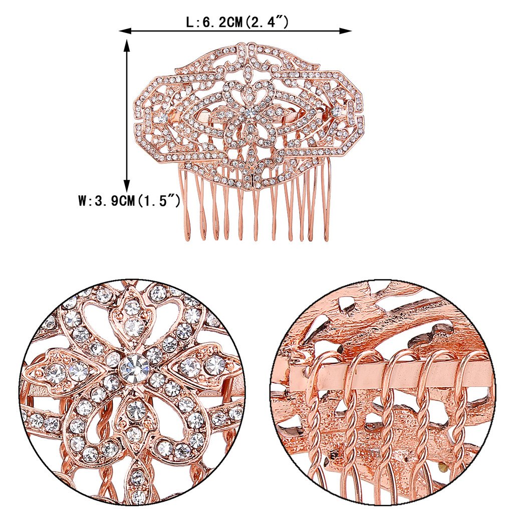 EVER FAITH Women's Austrian Crystal 1920s Style Flower Knot Hair Side Comb Clear Rose Gold-Tone