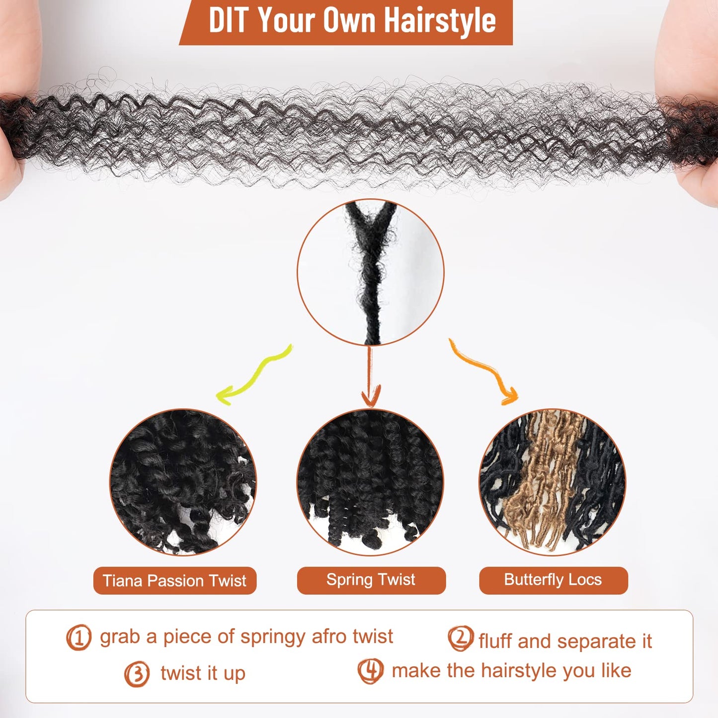 Toyotress Springy Afro Twist Hair - 24 Inch 6 Packs Natural Black Pre-Fluffed Spring Twist Hair for Butterfly Faux Locs Crochet Braids, Long Marley Twist Braiding Hair (24 Inch, 1B-6P)