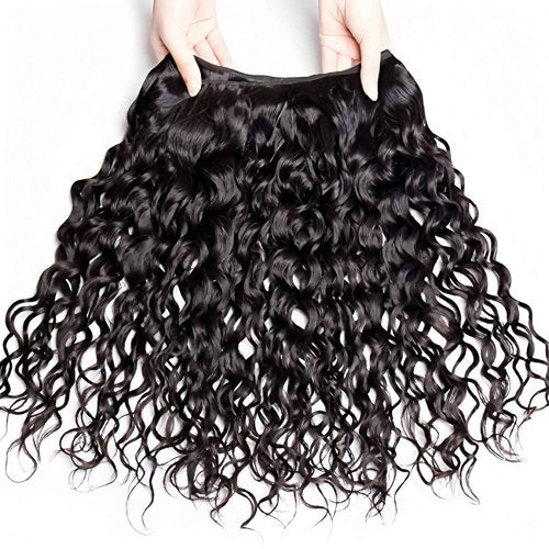 Czrleaty Human Hair Bundles with Closure, Water Wave Bundles with Closure Short Curly Wet and Wavy Bundles Human Hair with Closure (8/8/8/8/8+8)