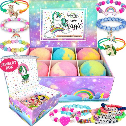 Bath Bombs for Kids with Surprise Inside, Unicorn Bath Bombs for Girls with Jewelry & Jewelry Box for Kid - Organic, Skin Moisturizing, Natural Bubble Bath, Stocking Stuffers Christmas Gift for Girls