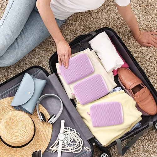 Sanwuta 6 Pcs Seersucker Cosmetic Bag Bulk Pinstripe Makeup Bag for Women Aesthetic Cute Travel Toiletry Organizer Preppy Storage Pouch for Wedding Bridesmaid Christmas Gift (Large,Pink)
