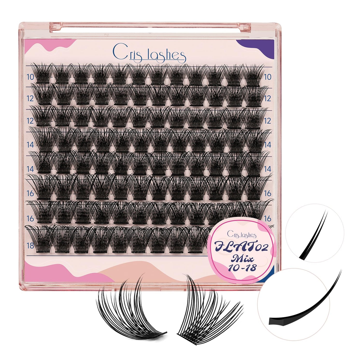 Crislashes Eyelash Clusters 96Pcs, D Curl Lash Clusters 10-18mm Natural Look Individual Lashes, Extremely Soft Lash Clusters DIY Lash Extension for Self Application (Flat02-10-18mm)