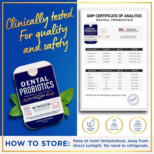 Dental Probiotics for Teeth and Gums - 3BN CFU Lactobacillus Salivarius Acidophilus Casei Tablets - Oral Probiotics for Mouth Bad Breath Treatment for Adults - 45 Chewable Dental Probiotic in a Tin